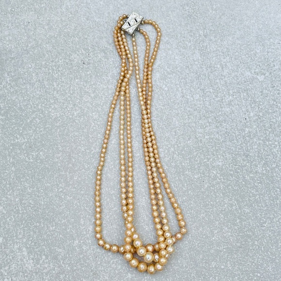Vintage Multi Strand Pearl Necklace Rhinestone Clasp - Picture 1 of 4